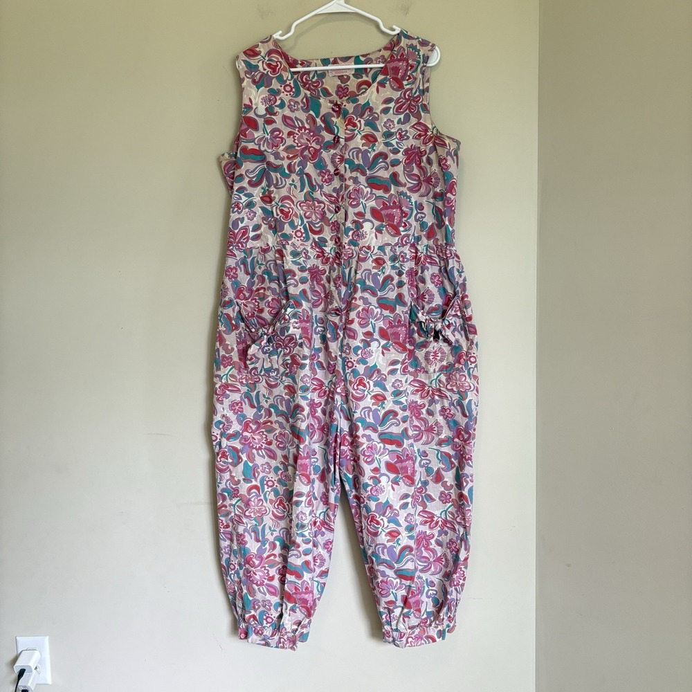 Vintage 80s Honors Intimates sz XL Floral Jumpsuit‎ Romper Sleeveless Button